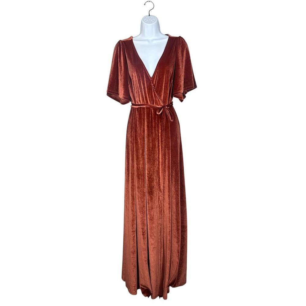 Baltic Born Rust Velvet Maxi Wrap Dress